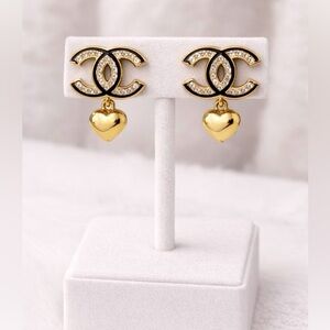 Gold-Tone Heart Drop Logo Earrings